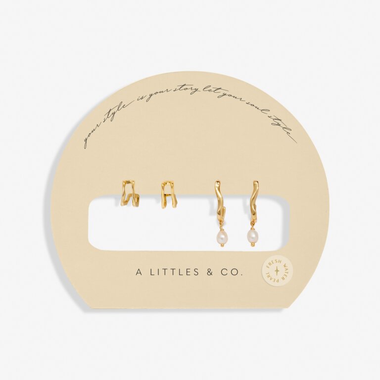 Textured Pearl Hoop Earring Stack In Gold-Tone Plating